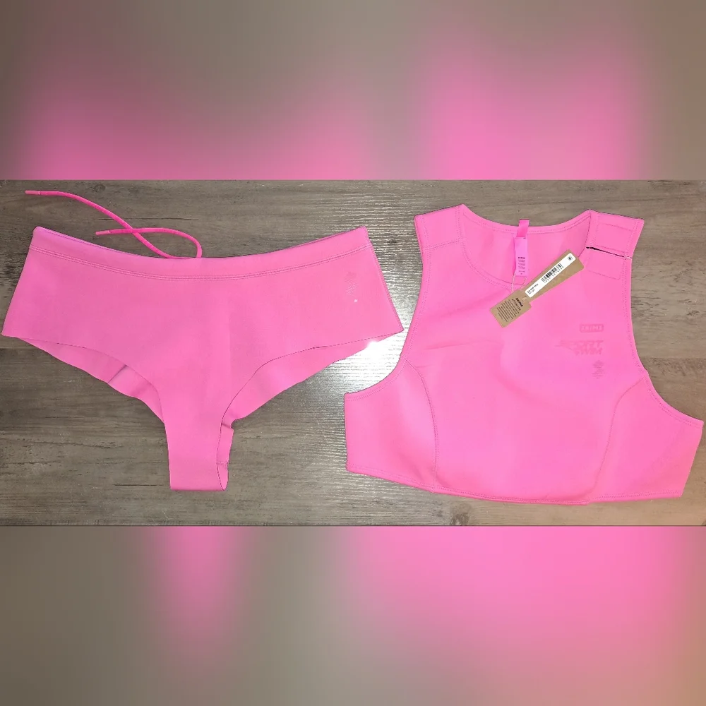 💕NWT SKIMS Sporty Scuba Swim Top + Hipster bottoms Swimsuit Set Taffy Pink 2X